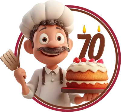 Baynesy, the Bayne’s baker, with a 70th birthday cake