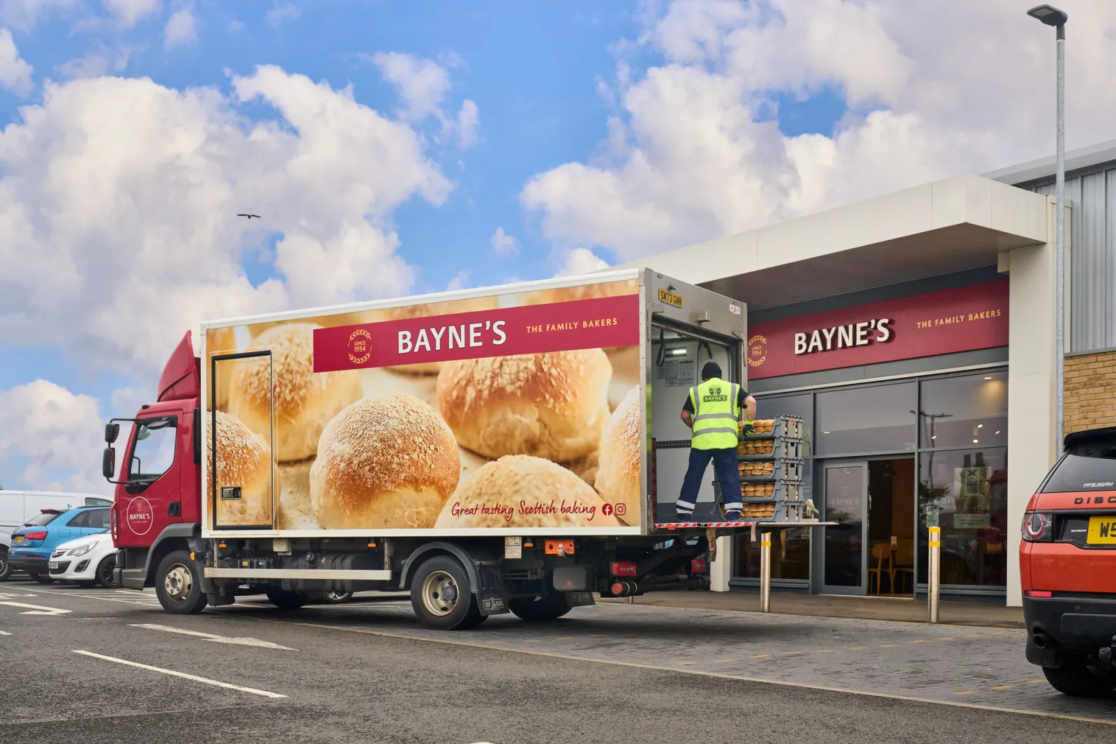 A Bayne’s delivery lorry outside a shop
